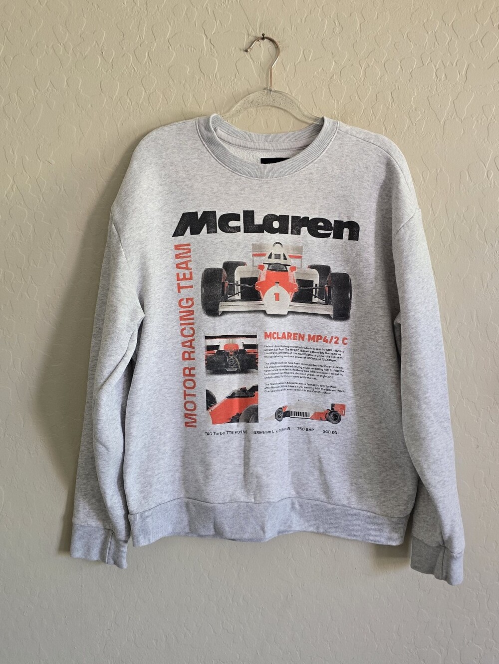 McLaren F1 Formula 1 Racing Team Sweatshirt Size Large Heather Gray